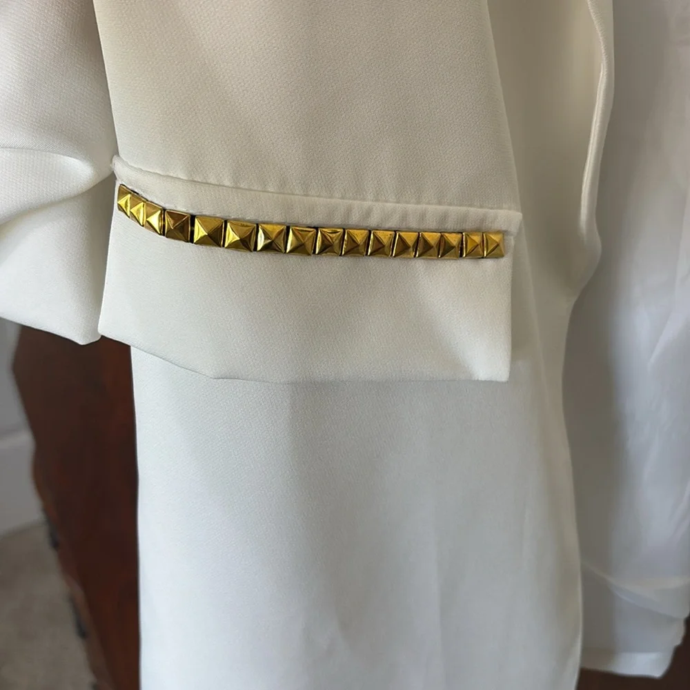 *Elegant Embellished White Blazer Jacket w Queen Bee Beaded Design Shawl Lapel - Picture 11 of 16